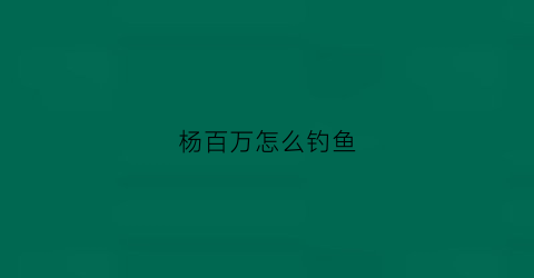 杨百万怎么钓鱼(杨百万吧)