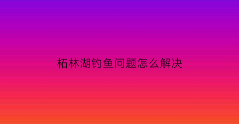 柘林湖钓鱼问题怎么解决