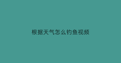 根据天气怎么钓鱼视频(钓鱼天气钓法)