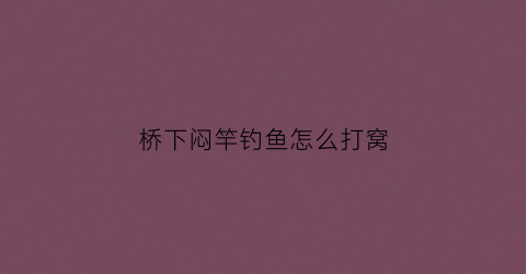 桥下闷竿钓鱼怎么打窝(桥钓如何打窝)