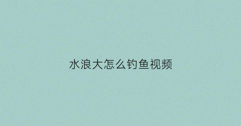 水浪大怎么钓鱼视频(水浪大好钓鱼吗)