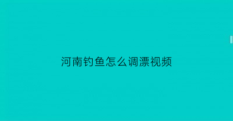 河南钓鱼怎么调漂视频(河南钓鱼吧)