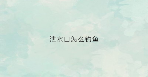 泄水口怎么钓鱼(泄水口图例)