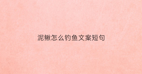 泥鳅怎么钓鱼文案短句(泥鳅钓鱼法)