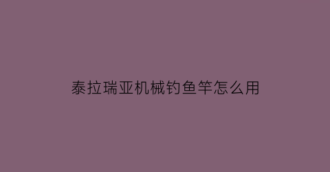 泰拉瑞亚机械钓鱼竿怎么用