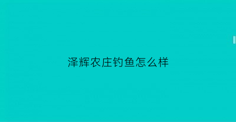泽辉农庄钓鱼怎么样(泽辉餐饮)
