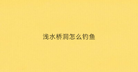 浅水桥洞怎么钓鱼(浅水如何做钓)