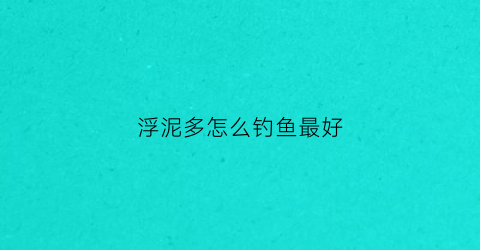 浮泥多怎么钓鱼最好(浮泥快速处理)