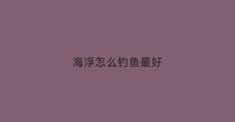 海浮怎么钓鱼最好(海浮怎么钓鱼最好用)