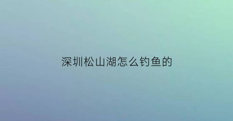 深圳松山湖怎么钓鱼的