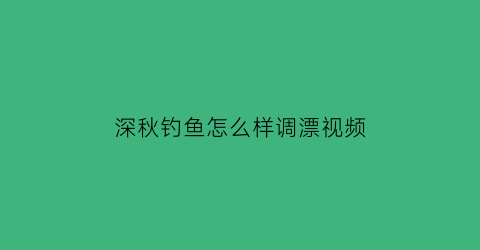 “深秋钓鱼怎么样调漂视频(深秋如何调漂野钓)