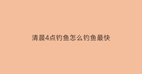 清晨4点钓鱼怎么钓鱼最快(早晨4点钓鱼会不会太早)