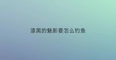 漆黑的魅影要怎么钓鱼(漆黑的魅影六个钓点)