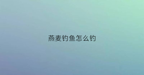 燕麦钓鱼怎么钓(燕麦米钓鱼)