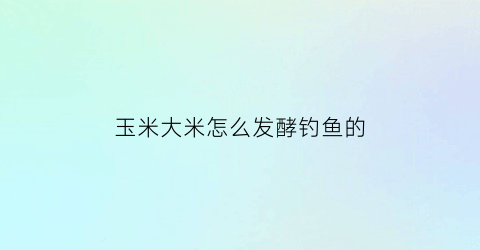 玉米大米怎么发酵钓鱼的(玉米大米怎么发酵钓鱼的视频)