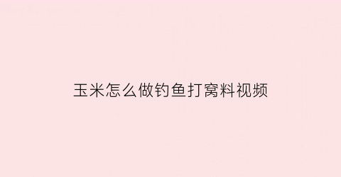 玉米怎么做钓鱼打窝料视频