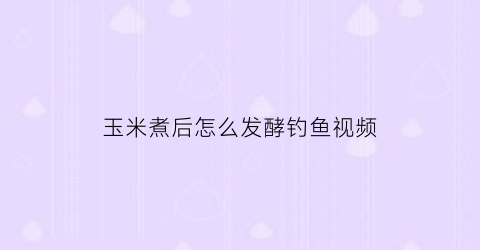 玉米煮后怎么发酵钓鱼视频(煮玉米发酵多久能打窝)