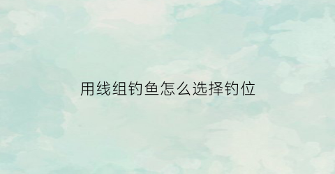 “用线组钓鱼怎么选择钓位(线组对应钓鱼大小)