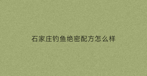 石家庄钓鱼绝密配方怎么样(石家庄野钓地点)