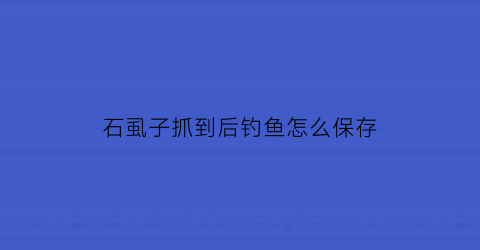 石虱子抓到后钓鱼怎么保存(石虱子抓到后钓鱼怎么保存呢)