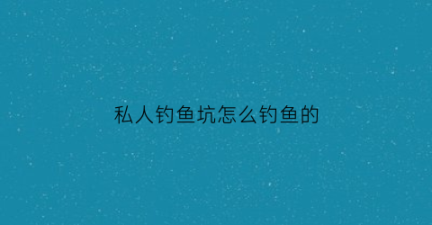 私人钓鱼坑怎么钓鱼的(私人钓鱼坑怎么钓鱼的视频)