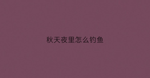 秋天夜里怎么钓鱼(秋天夜里钓鱼技巧)