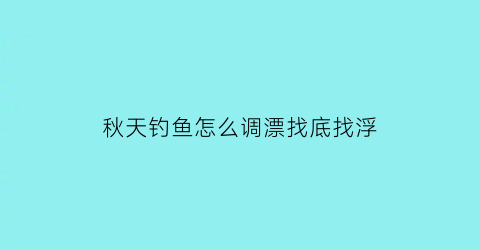 秋天钓鱼怎么调漂找底找浮