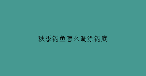 秋季钓鱼怎么调漂钓底(秋季钓鱼钓底还是钓浮)