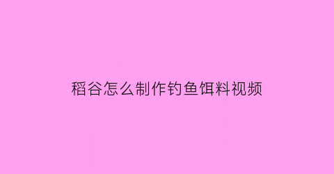 稻谷怎么制作钓鱼饵料视频(稻谷钓鱼饵料自制)
