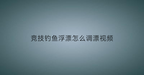 竞技钓鱼浮漂怎么调漂视频(竞技钓鱼浮漂选择)