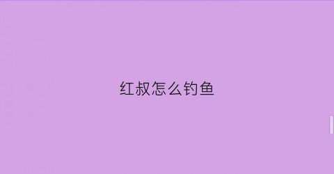 红叔怎么钓鱼