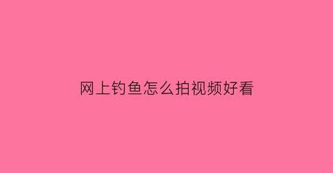 “网上钓鱼怎么拍视频好看(网上钓鱼视频是真的吗)