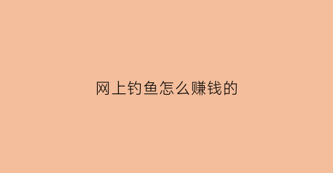 网上钓鱼怎么赚钱的