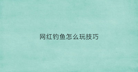 网红钓鱼怎么玩技巧(网红钓鱼高手)