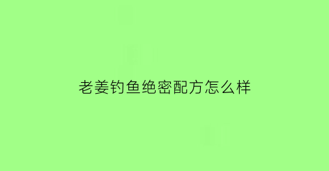 老姜钓鱼绝密配方怎么样