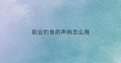 职业钓鱼的声纳怎么用