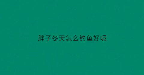 胖子冬天怎么钓鱼好呢