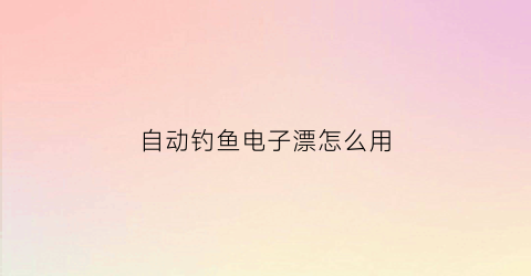 自动钓鱼电子漂怎么用(自动钓鱼漂有用吗)