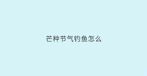 芒种节气钓鱼怎么(芒种节气怎么钓鲤鱼)