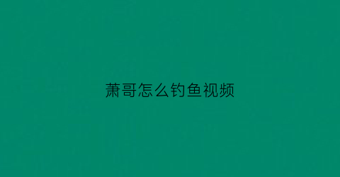 萧哥怎么钓鱼视频(萧哥怎么钓鱼视频教程)