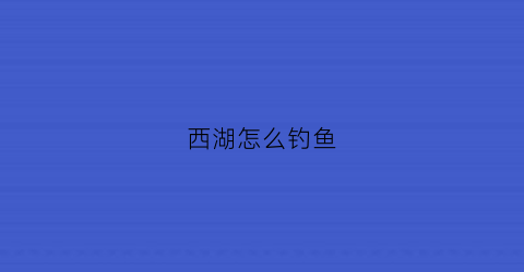 西湖怎么钓鱼(西湖怎么钓鱼最好)