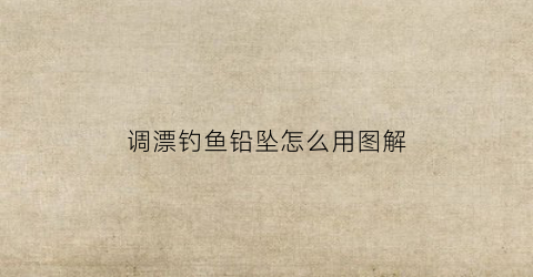 调漂钓鱼铅坠怎么用图解(调漂钓鱼铅坠怎么用图解说)
