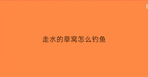 走水的草窝怎么钓鱼(走水水底有草怎么钓鱼)