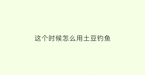 这个时候怎么用土豆钓鱼(土豆钓鱼怎么样)