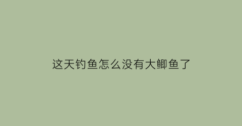 这天钓鱼怎么没有大鲫鱼了