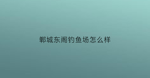 郸城东阁钓鱼场怎么样(郸城钓鱼吧)