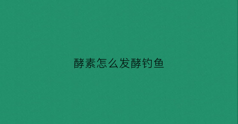 酵素怎么发酵钓鱼(酵素钓鱼怎么样)