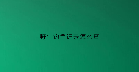野生钓鱼记录怎么查(野生钓鱼地址)