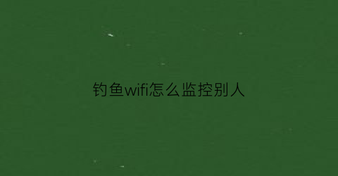 钓鱼wifi怎么监控别人