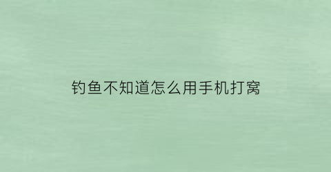 钓鱼不知道怎么用手机打窝(怎样打窝钓鱼)